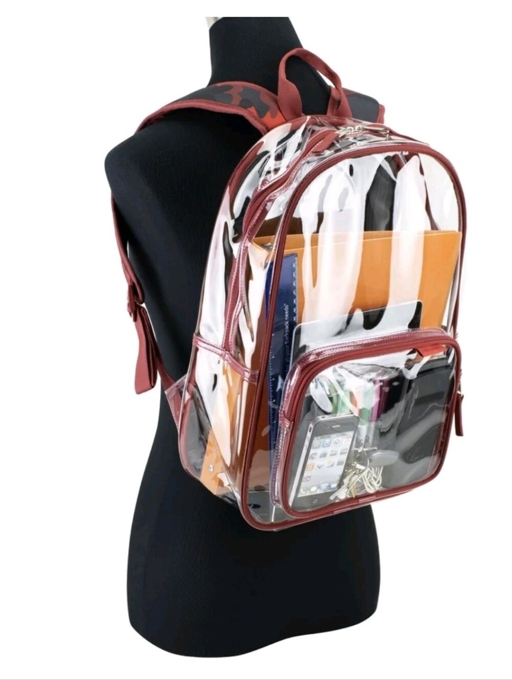 Clear PVC Backpack with Red Trim - Women Bags  T25
